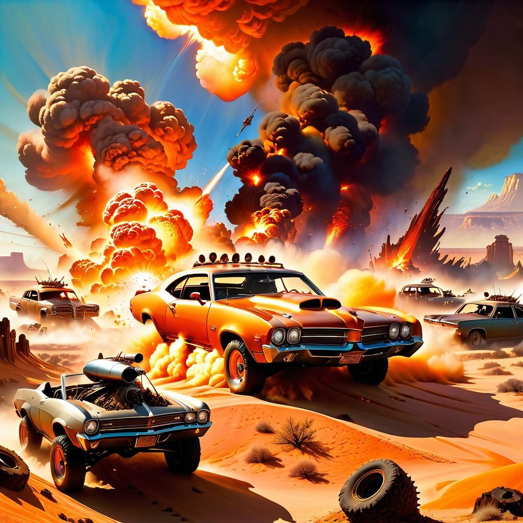 Fantasy Wasteland Mayhem in Vibrant Colors with Epic Brushst...
