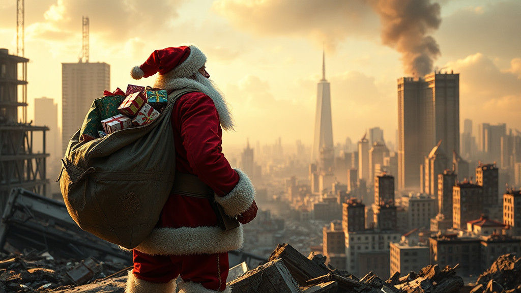 Cyberpunk Santa in a Desolate Cityscape