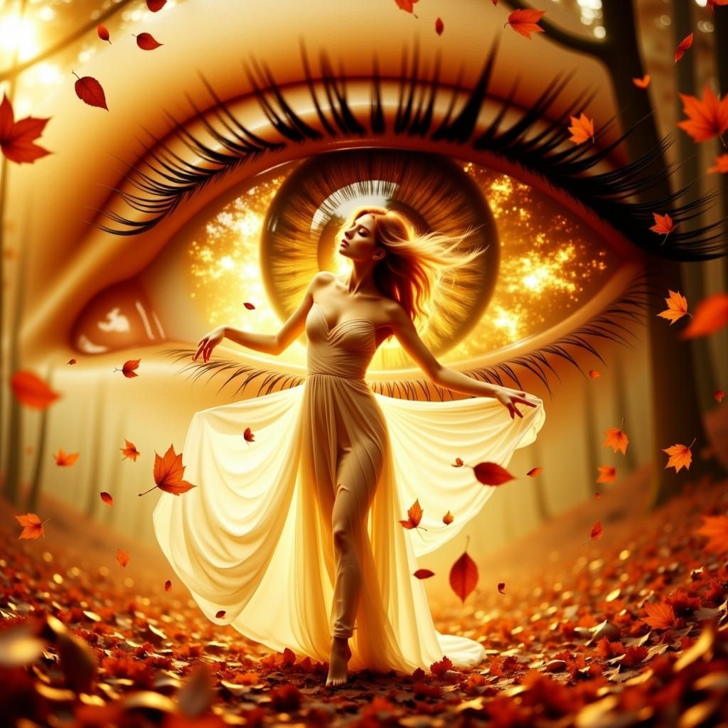 Reflected in a golden eye.