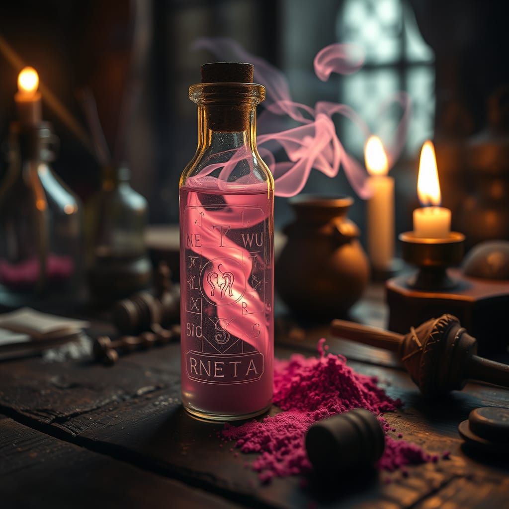 Magical Vial with Runes in Dark Fantasy Style