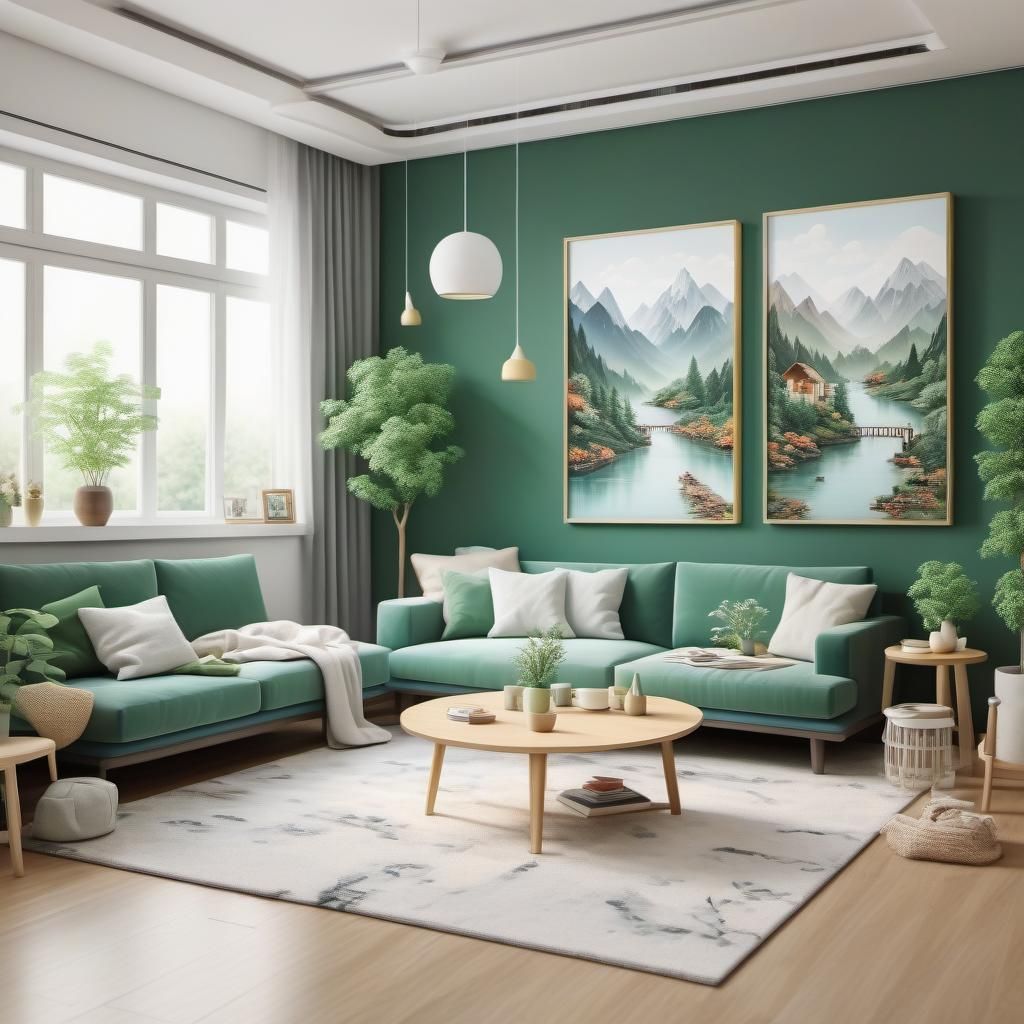 cozy three-dimensional diorama of a living room painted on a...