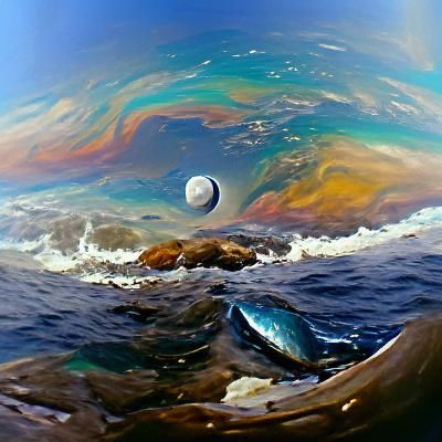 Vibrant Planet Ocean in a James Gurney-Inspired Oil Painting