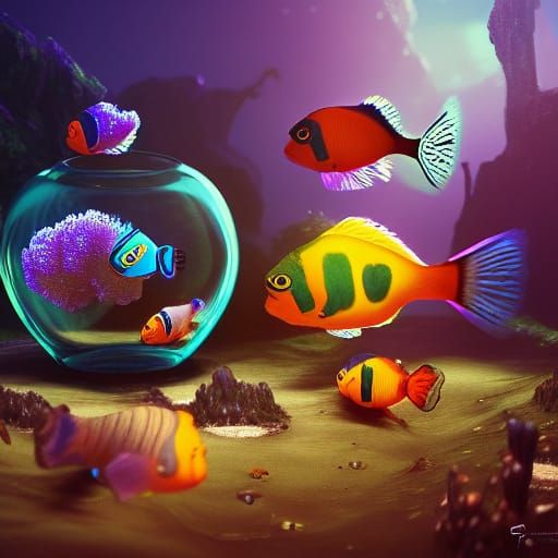 Vibrant Underwater Fantasy Scene in Intricate Matte Painting