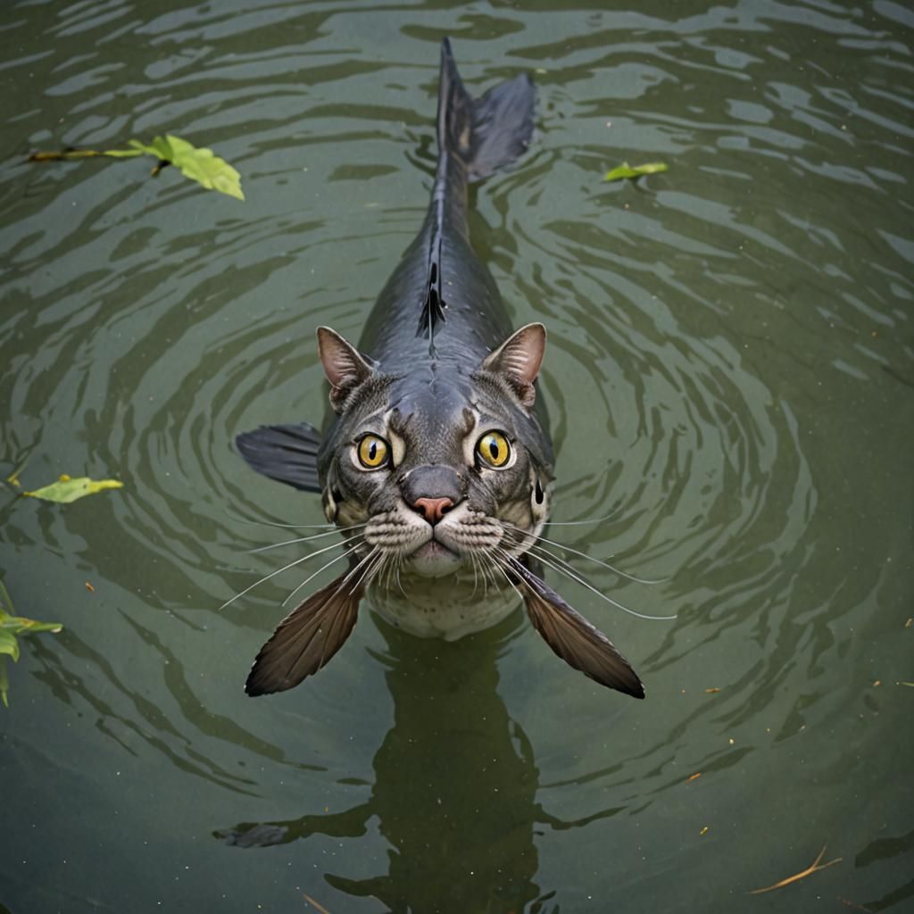 A Futuristic Catfish in Neon-Lit Water