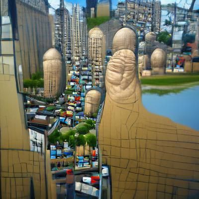 Cityscape of Prismatic Reflections in Fanciful Realism