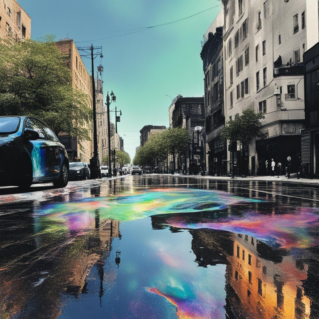 City Street Oil Slick in Neon Art