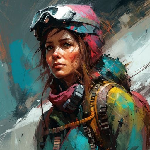 Glamorous Female Climber in Vivid Triadic Hues