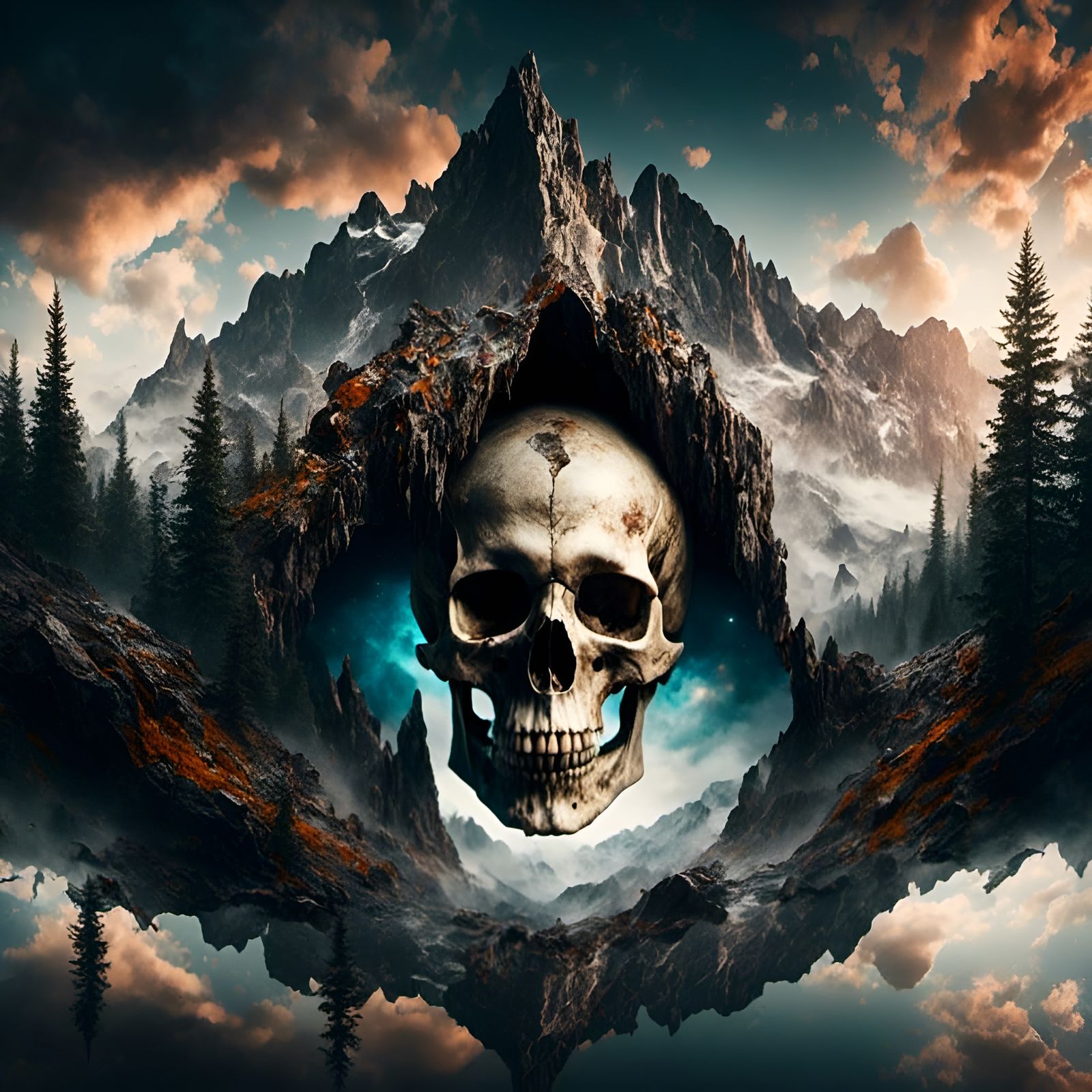 Surreal Landscape with Hidden Skull in Dramatic Lighting