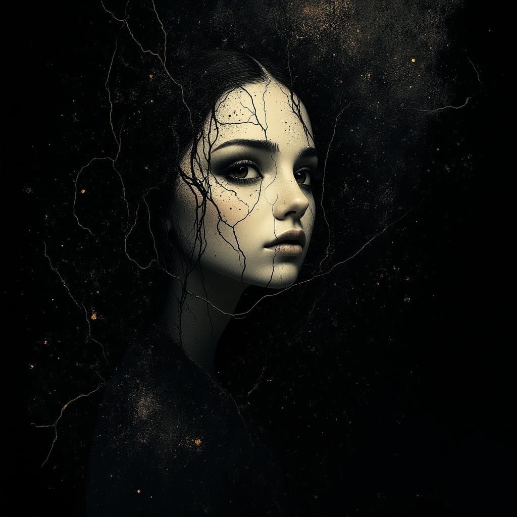 Woman Escaping Darkness in Dramatic Chiaroscuro Style