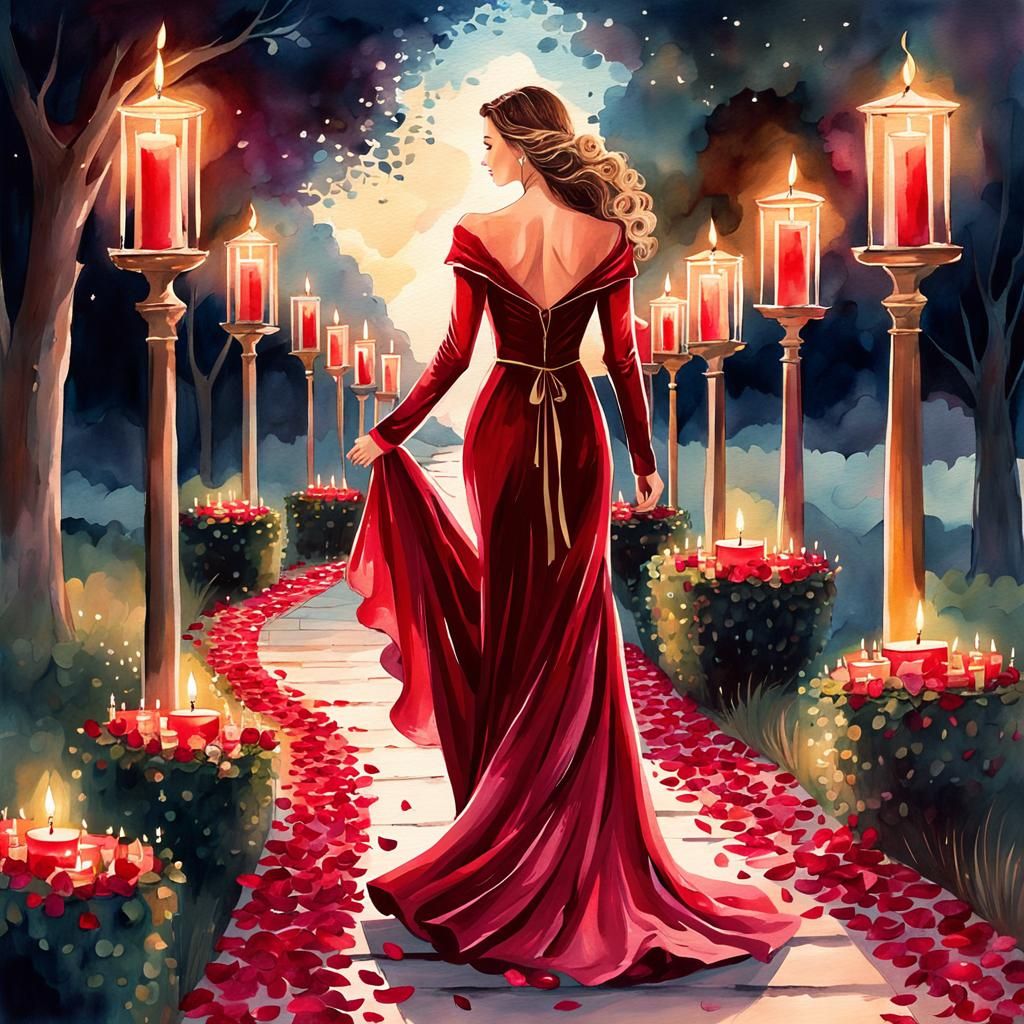 Ethereal Nighttime Serenade in Elegant Watercolor