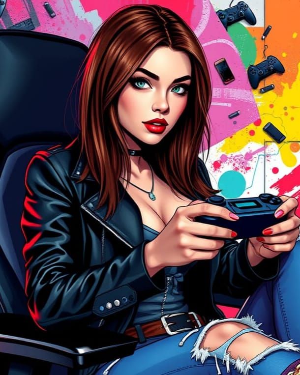 Gaming Goddess in Comic Book Style