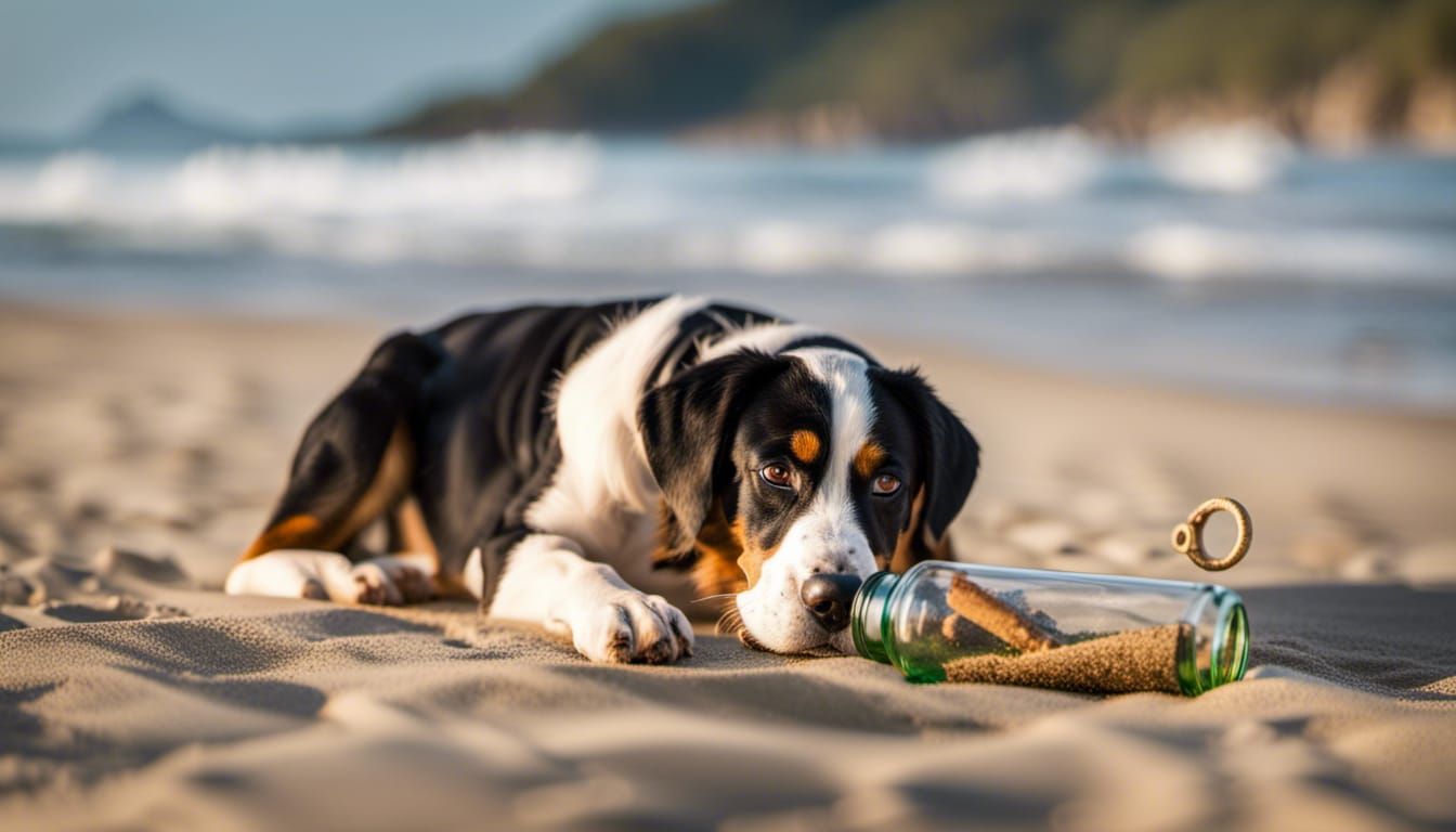 Swiss Mountain Dog Discovers Message in a Bottle on a Sandy...