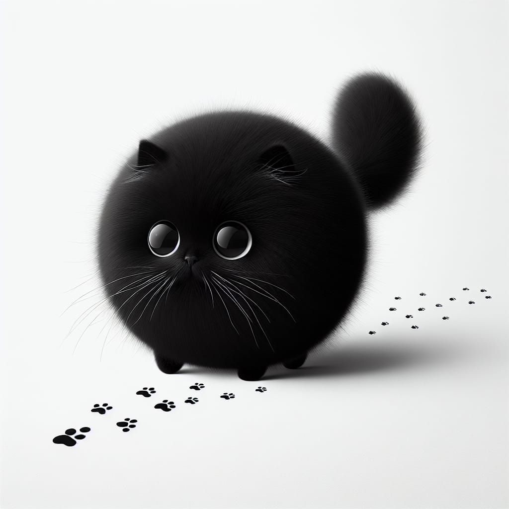 Whimsical Black Cat in White Space