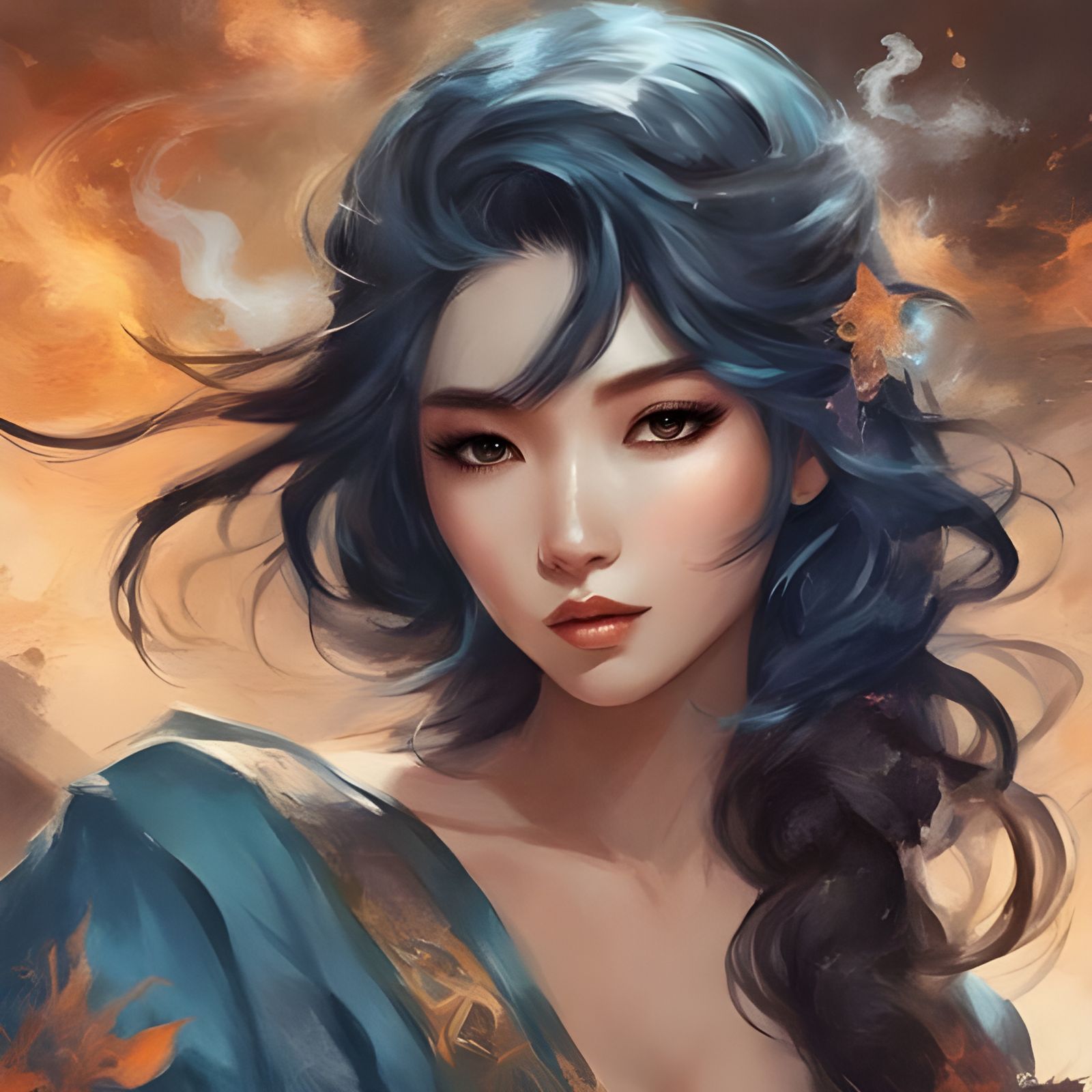 Surreal Anime Goddess with White Hair and Dark Skin