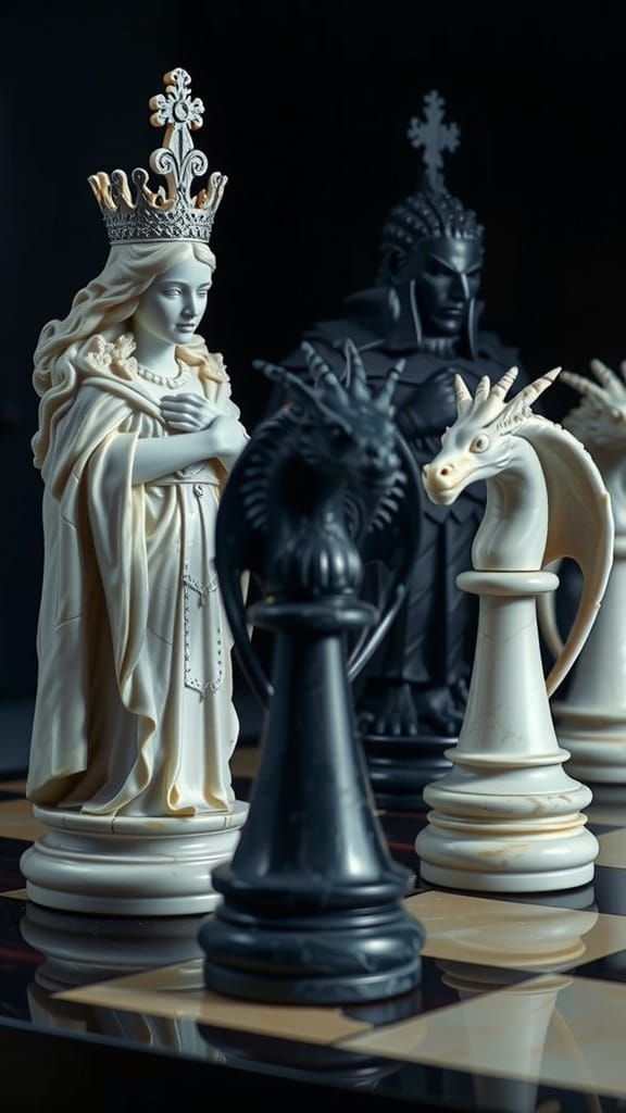 Regal Chessboard Confrontation in Chiaroscuro