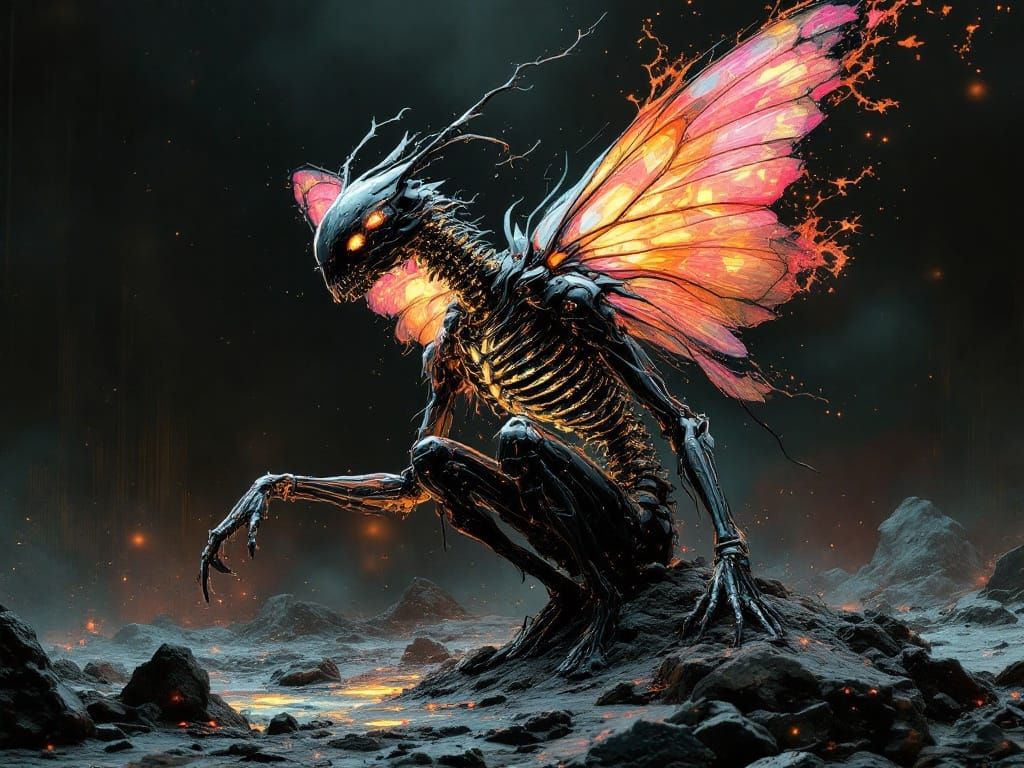 Biomechanical Hybrid Emerge from Glitch Art Realm