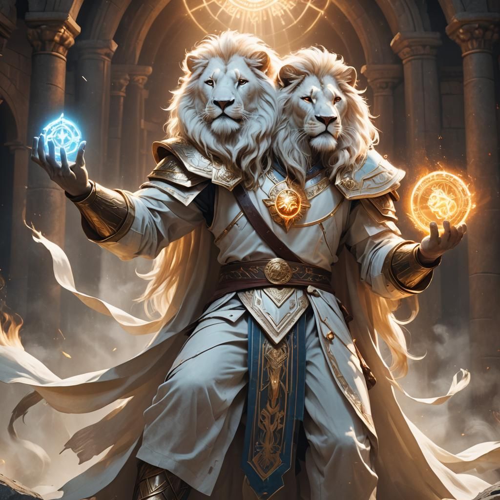 Majestic White Lion Cleric in Dramatic Fantasy Concept Art
