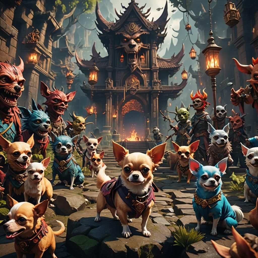 Chihuahua Demon Slayer Show in Vibrant, Intricate Fantasy