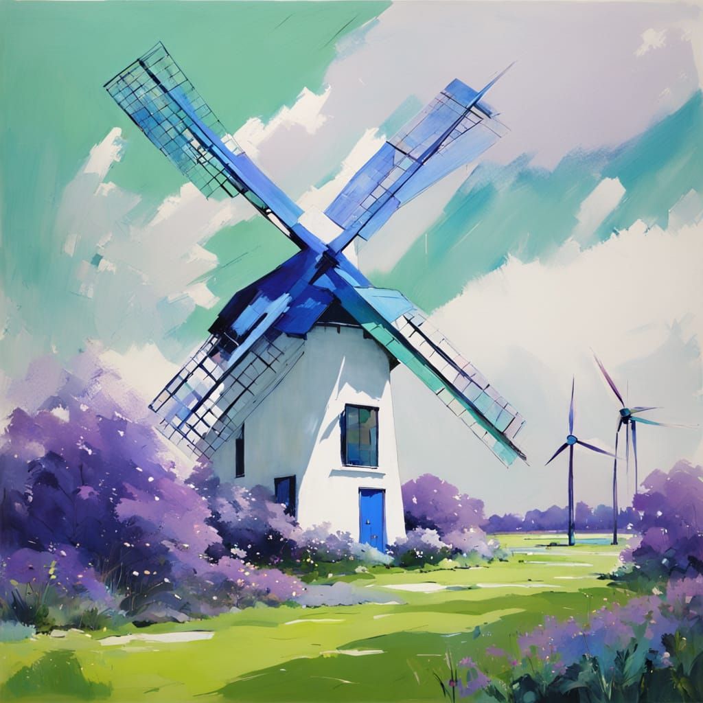 Futuristic Windmill in Ecologist Landscape