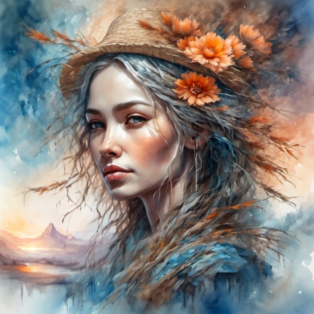 Surreal Heath Goddess Emerges Amidst Ancient Mountains