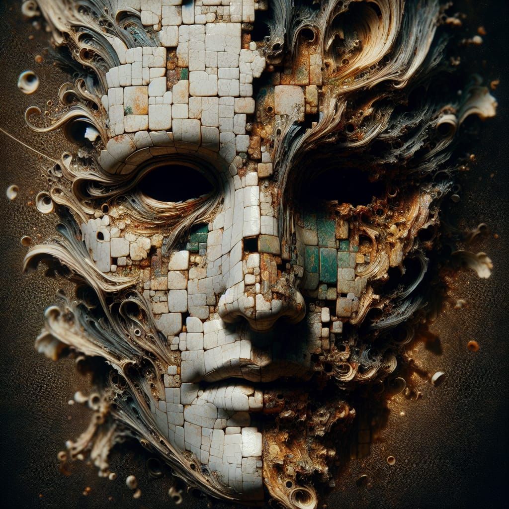 Decaying Mask in Glitch Architecture Style