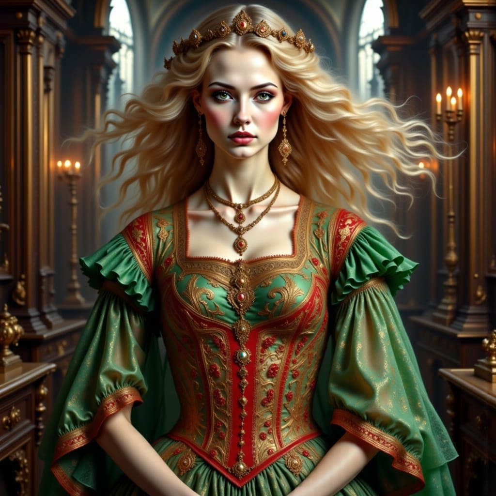 Italian Renaissance Princess in Vibrant Attire