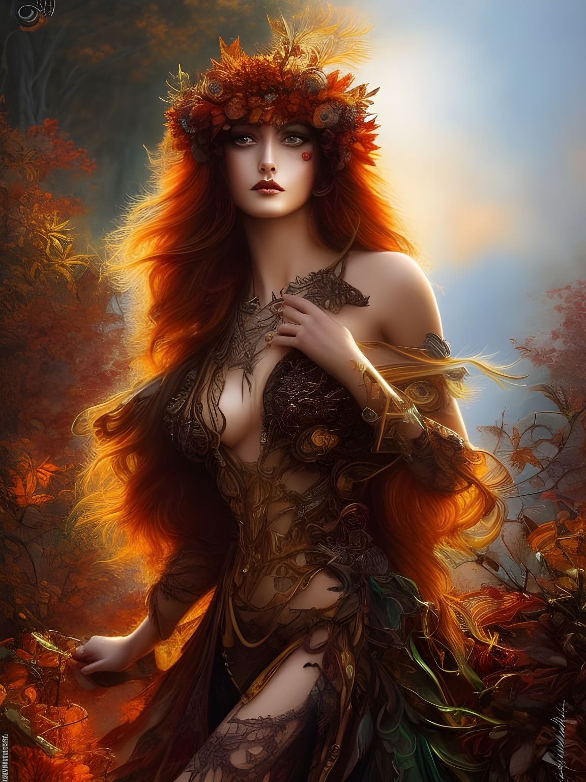 Ethereal Autumn Siren in Psychedelic Harmony