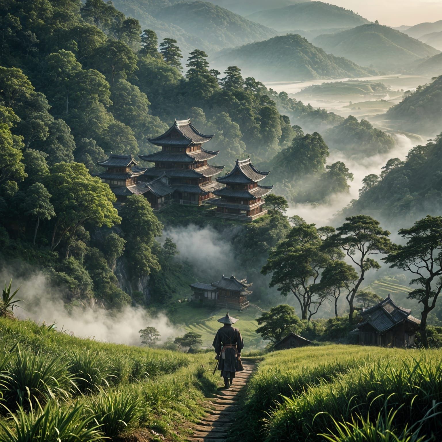 Samurai Emerging from Morning Mist