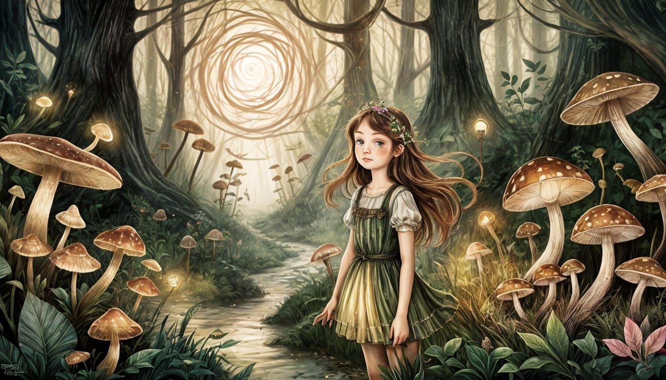 Whimsical Forest Encounter in Dreamy Watercolor Style