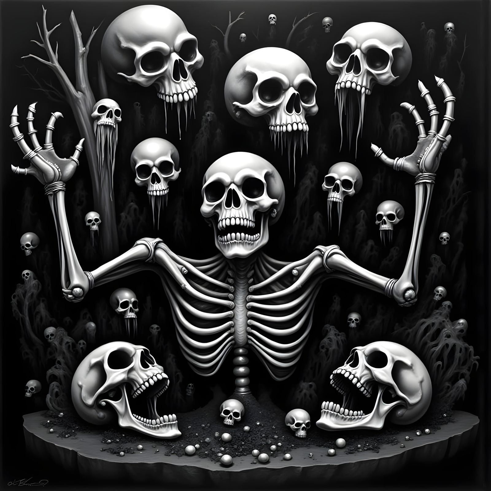 Disturbing Surrealist Cartoon Scene in a Dark Cyberpunk Aest...