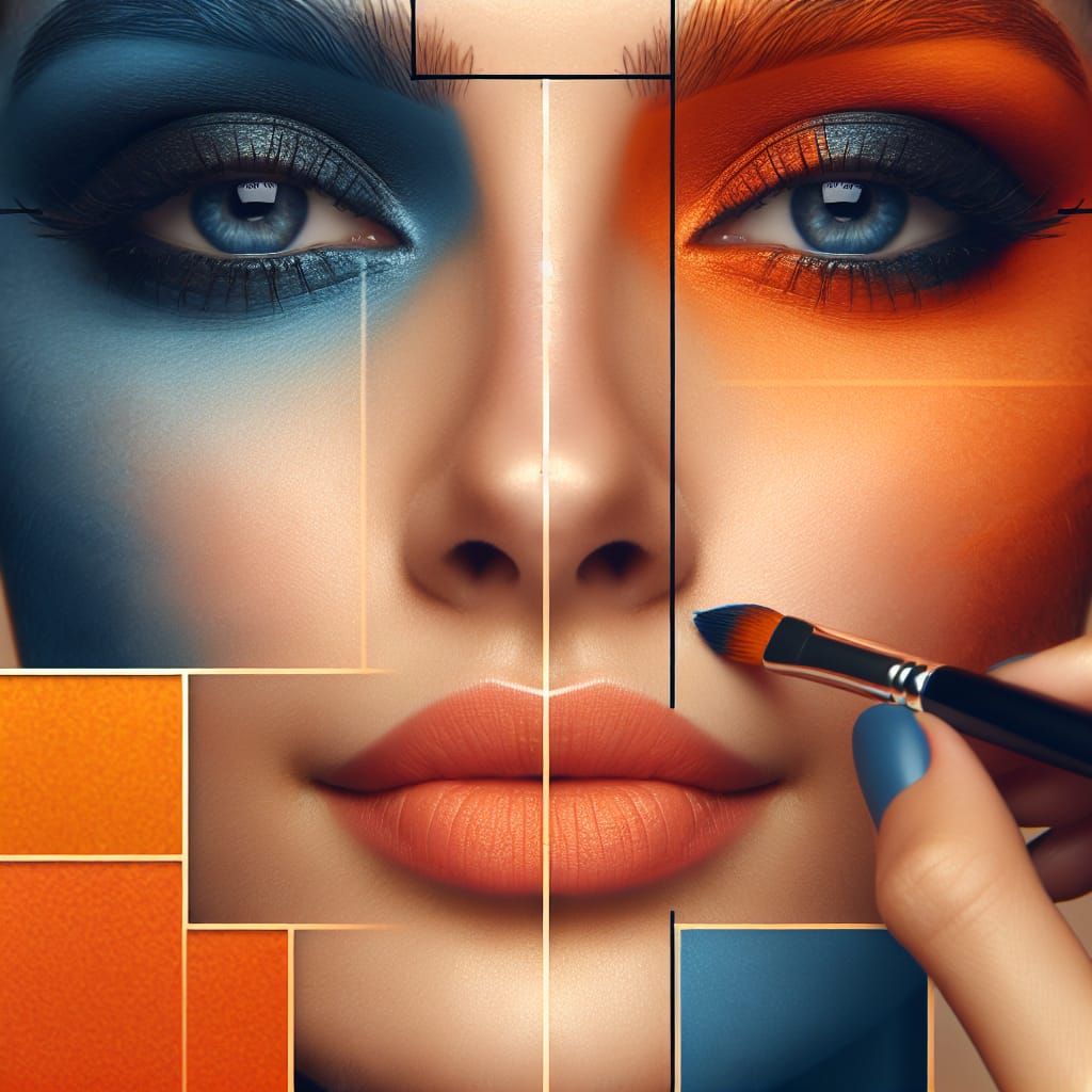 Woman's Face with Striking Orange and Blue Makeup