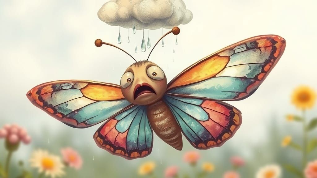Bewildered Butterfly in Dreamy Rainy Scene