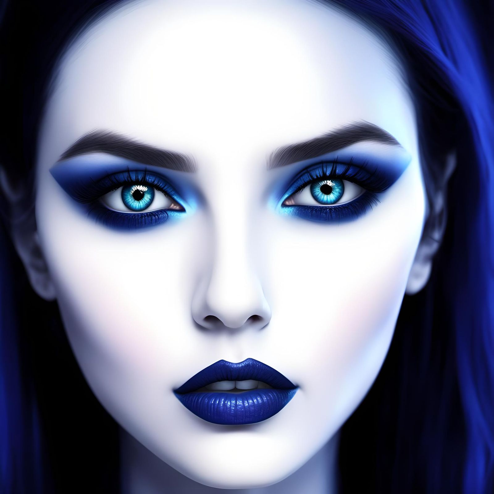 Ethereal gothic beauty with dark blue hair and crystal blue ...