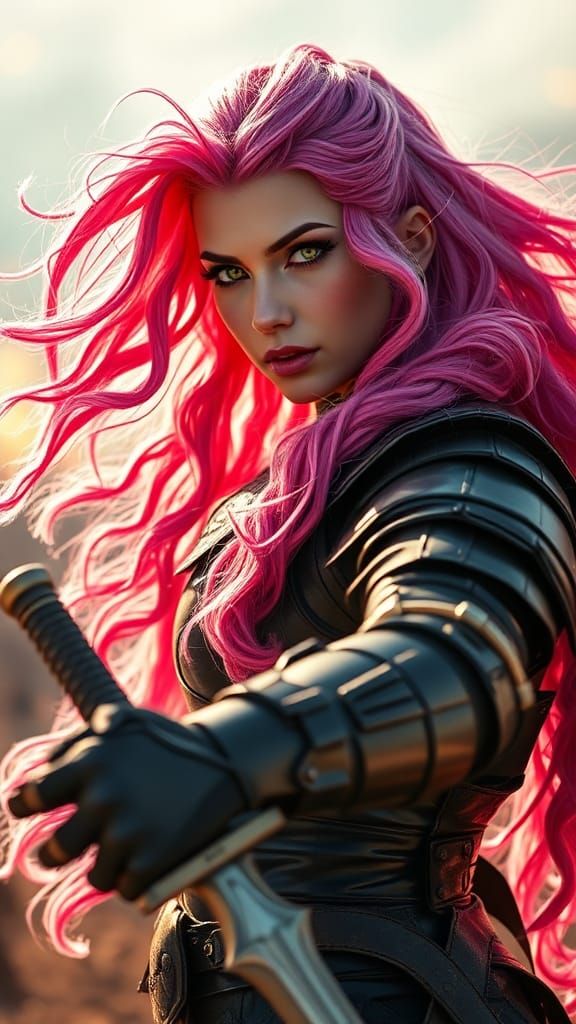 Seductive Green-Eyed Beauty Warrior in Cyberpunk Latex Armor