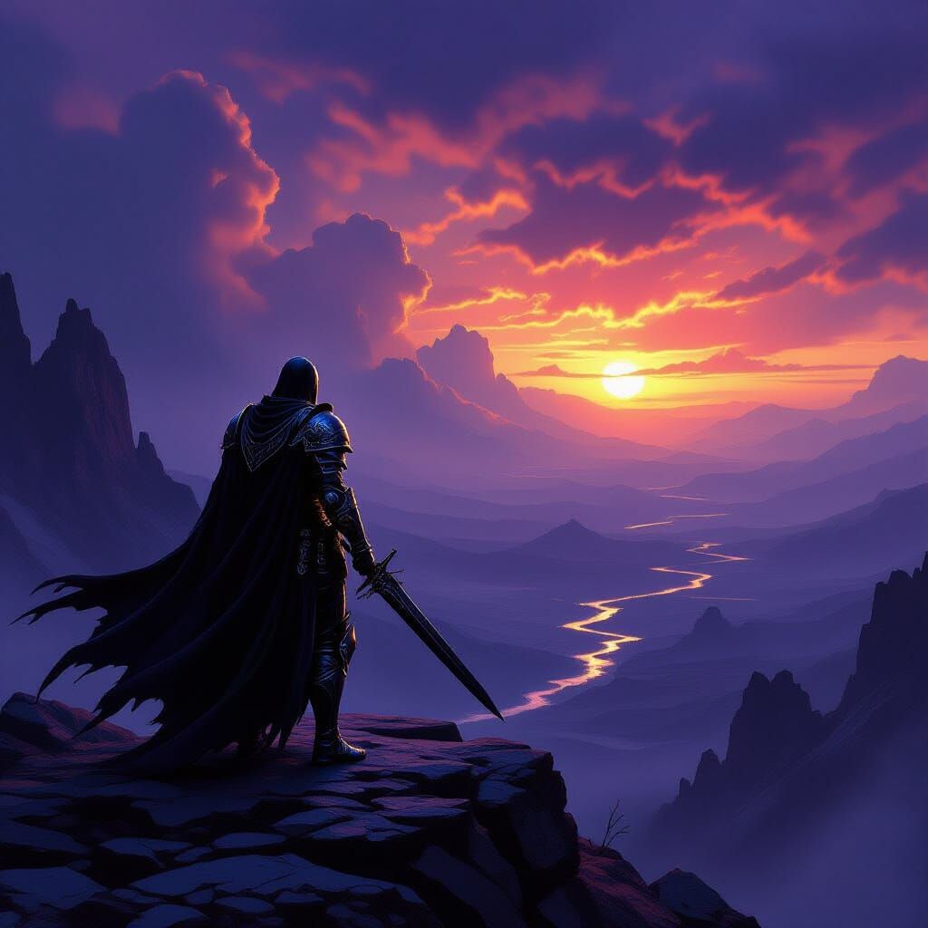 Knight in Obsidian Armor on Craggy Peak