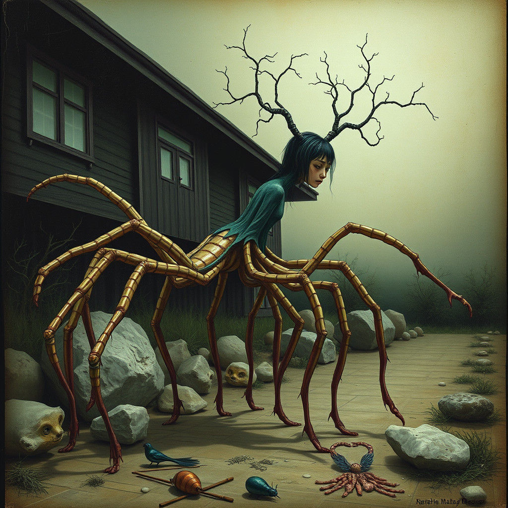 Vitruvian Human Centipede Hybrid Figure in Dark Fantasy Art