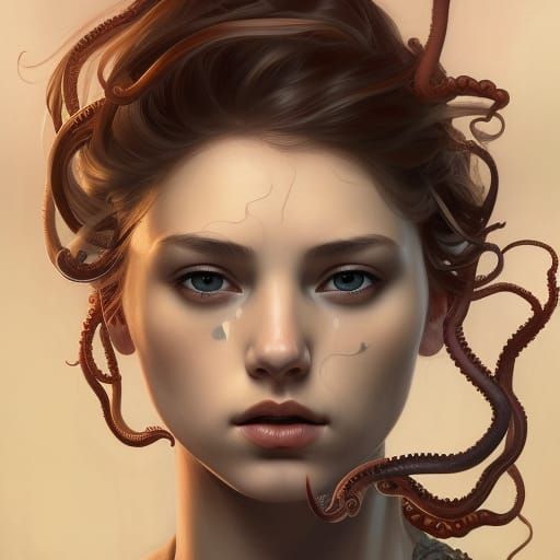 Surreal Portrait of a Girl with Tentacle Features