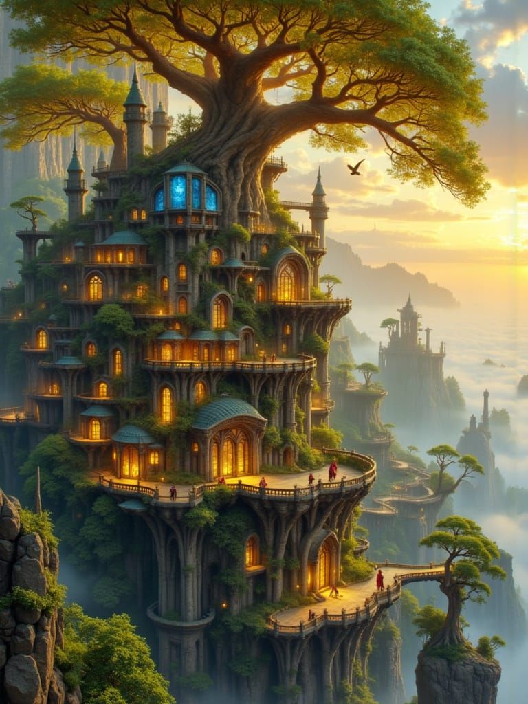 Steampunk World Tree Castle Grown from Living Wood