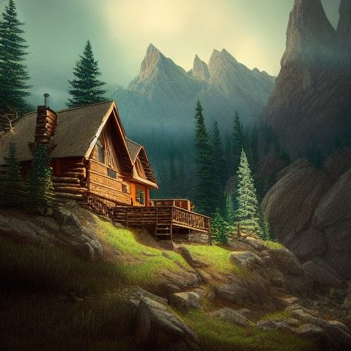 Photorealistic Mountain Retreat Fantasy Concept