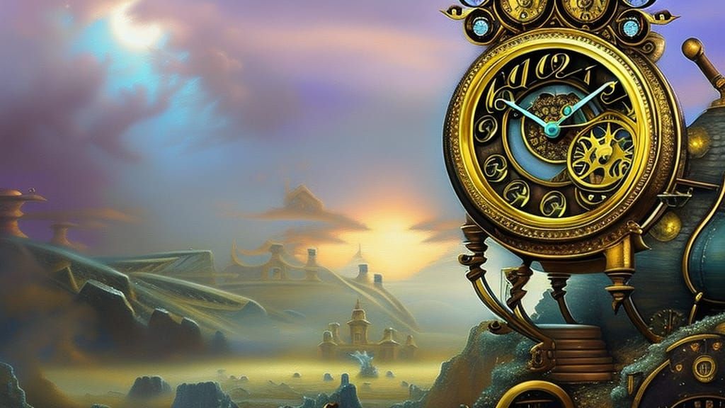Celestial Steampunk Clock in Ethereal Fantasy Style