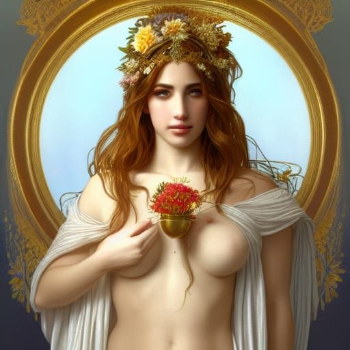 Goddess of Love in Splendid Gold and White Attire