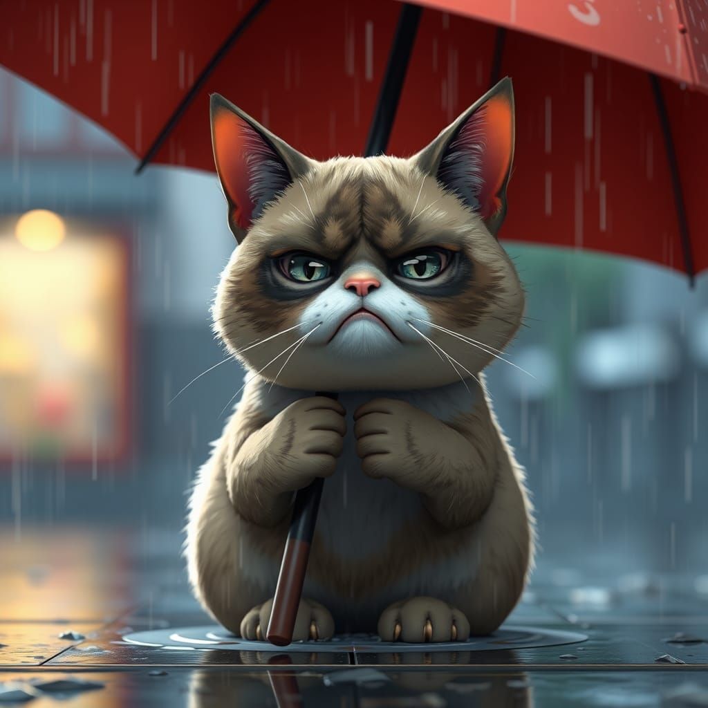 Majestic Grumpy Feline in Rainy Mood