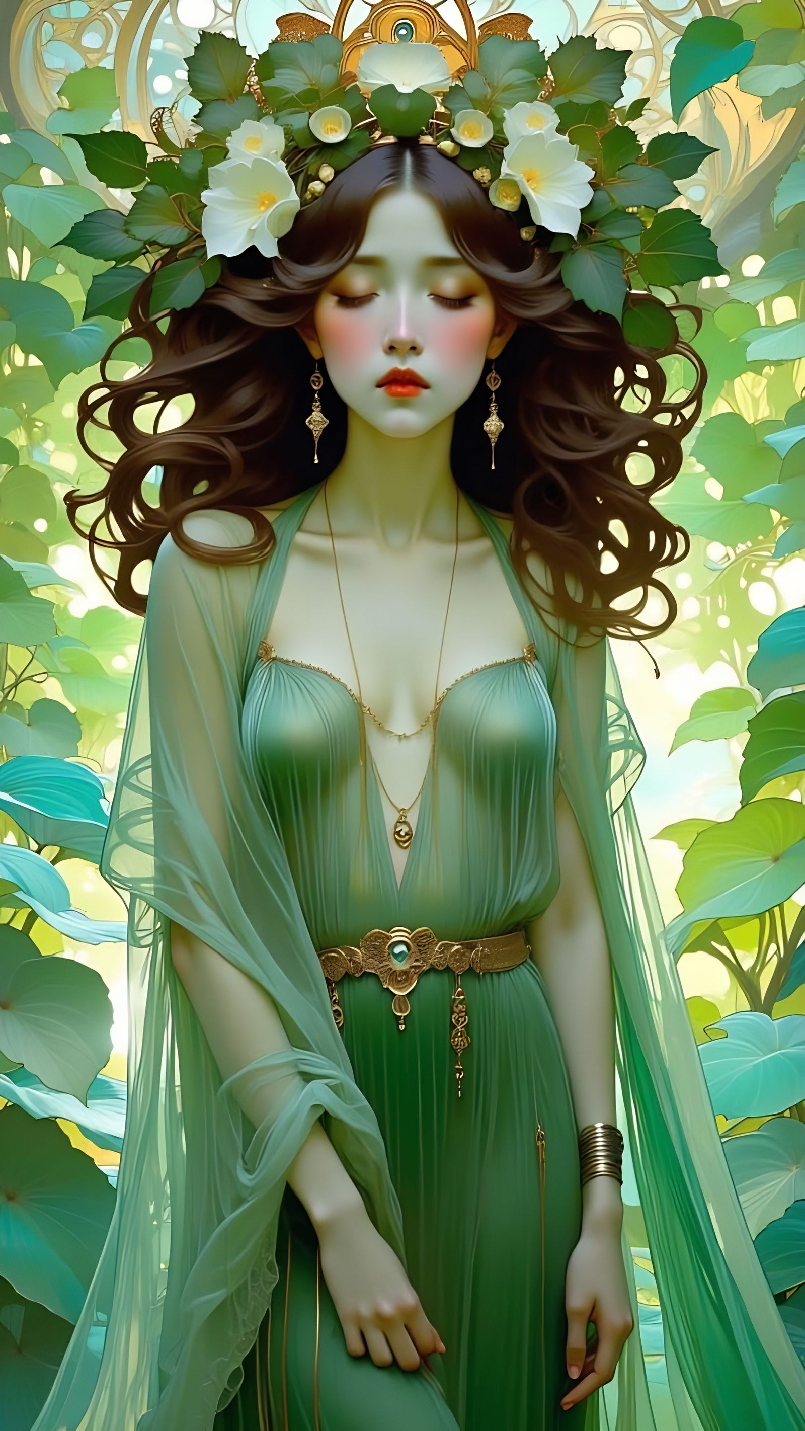 Art Nouveau Double Exposure Beauty in Green