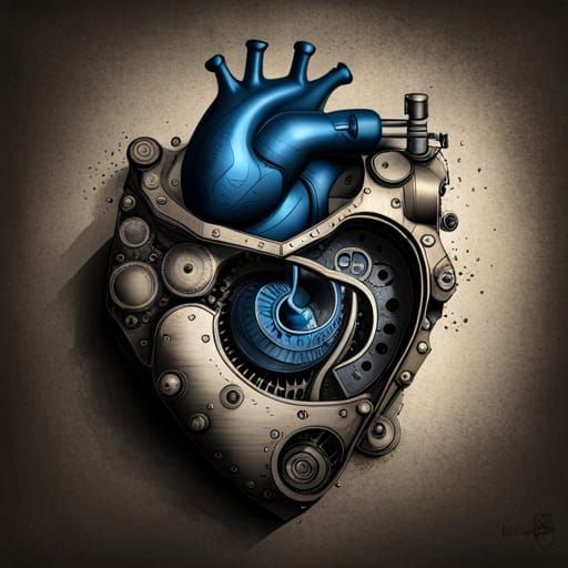 Steampunk Mechanical Heart Blueprint in Pen and Ink