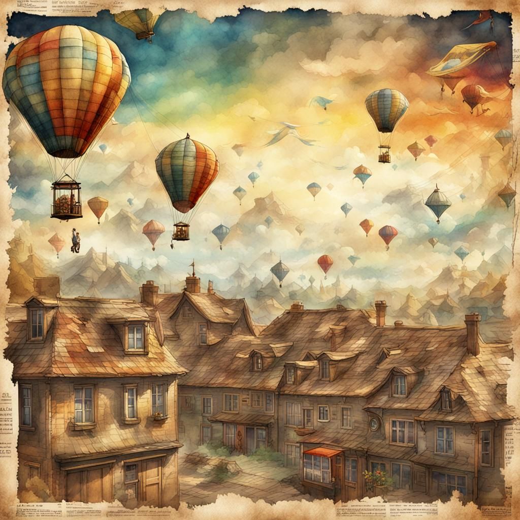 Joyful Steampunk Kite-Flying Scene in Cosmic Fantasy Art