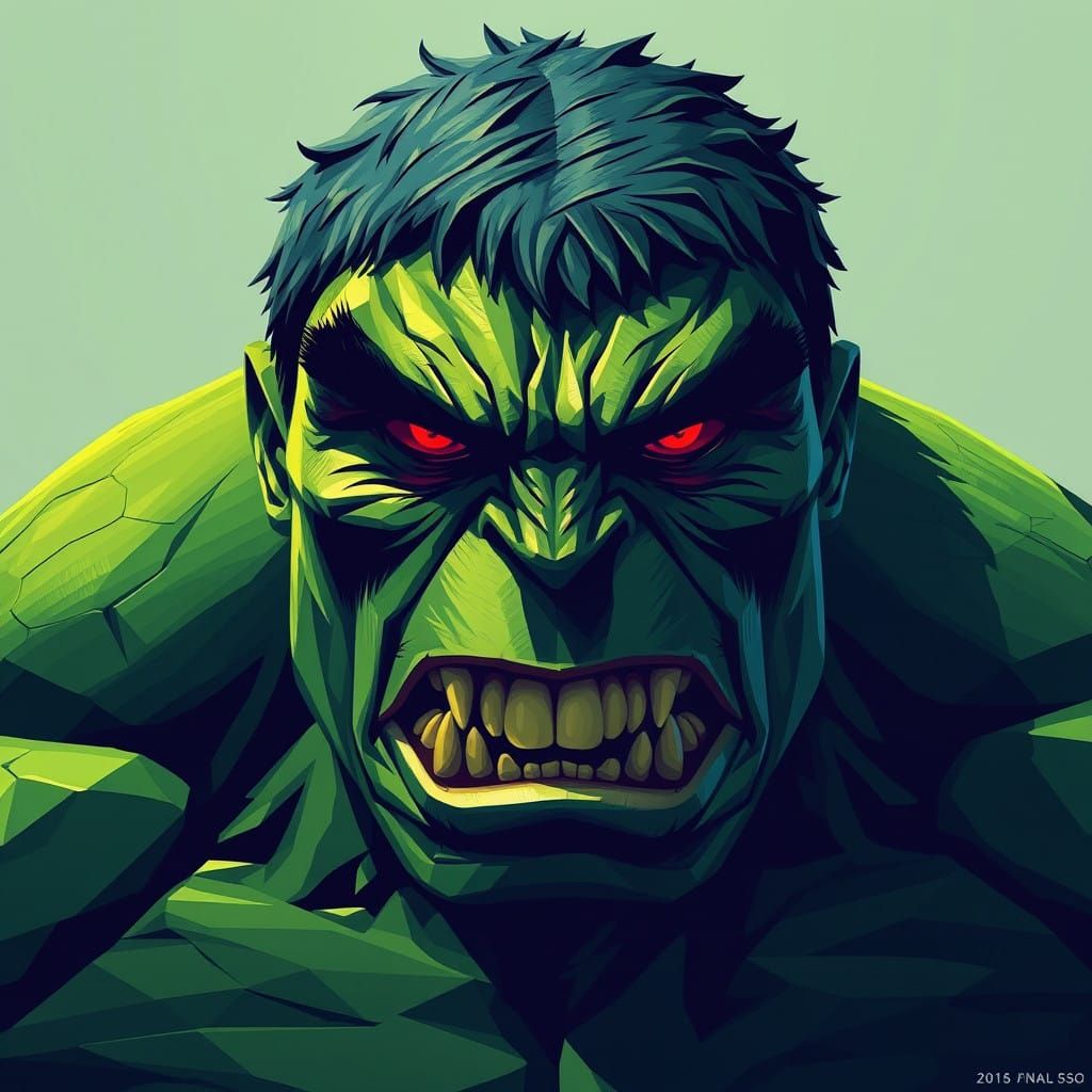 Colossal Hulk Portrait in Cubist Style