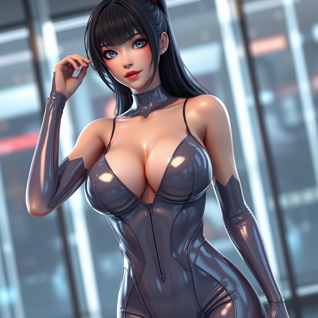 Woman in Latex Bodysuit: Detailed 3D Anime Art