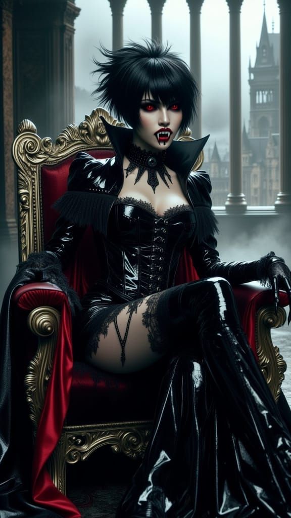 Gothic Vampire Queen on Bone Throne in Cathedral