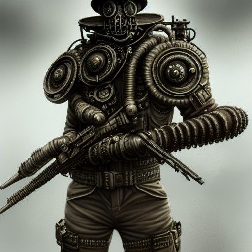 Dieselpunk Warrior in Elegance and Terror