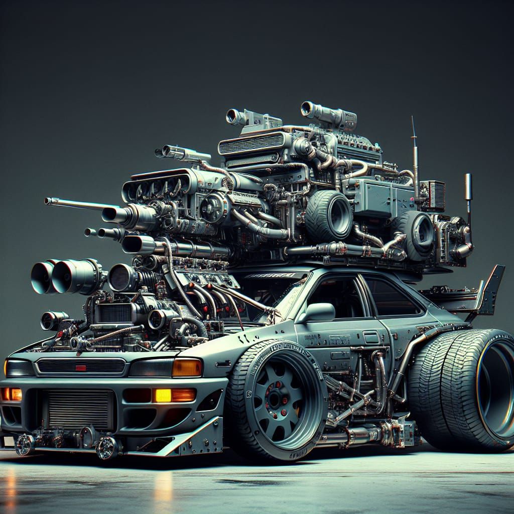 Rat Rod Impreza Wagon in a Cyberpunk Aesthetic